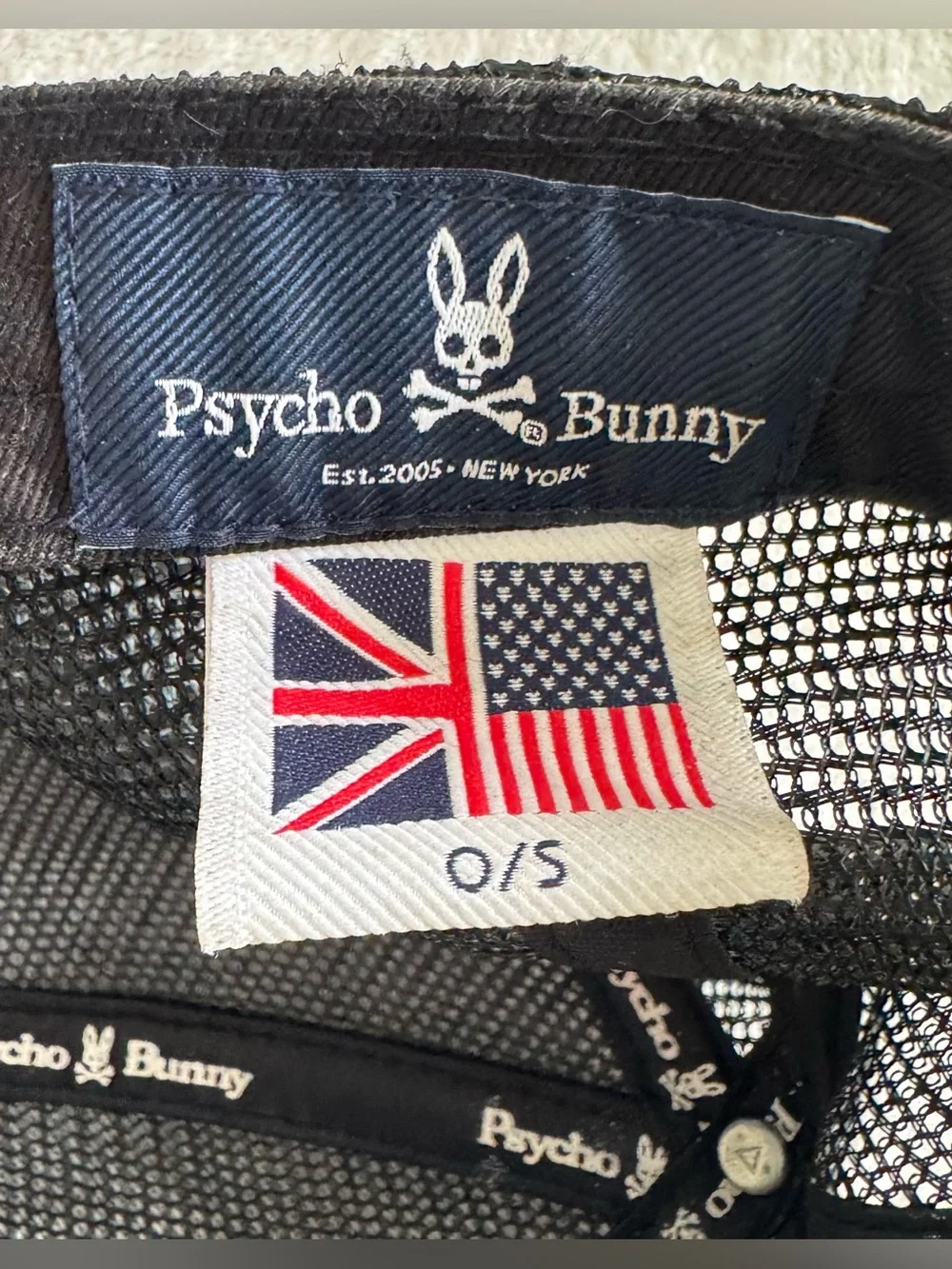 Psycho Bunny Black Back Mesh Trucker Cap Brown Leather Skull Bunny Patch - Picture 7 of 7